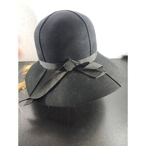 Ritz Henry‎ Pollak Bucket Hat Women  Wool Black Ribbon 40s-50s Vintage